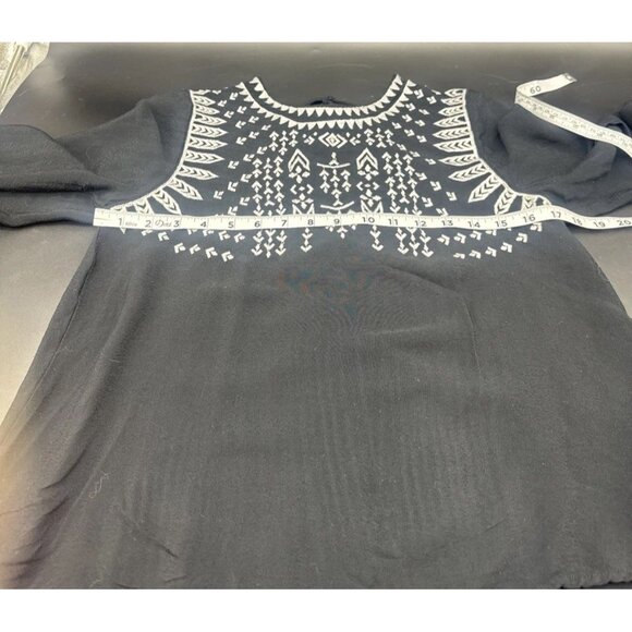 Boho Womens Black White Embroidered Tie Back Top Sz M Festival Peasant Hippie - Picture 7 of 9